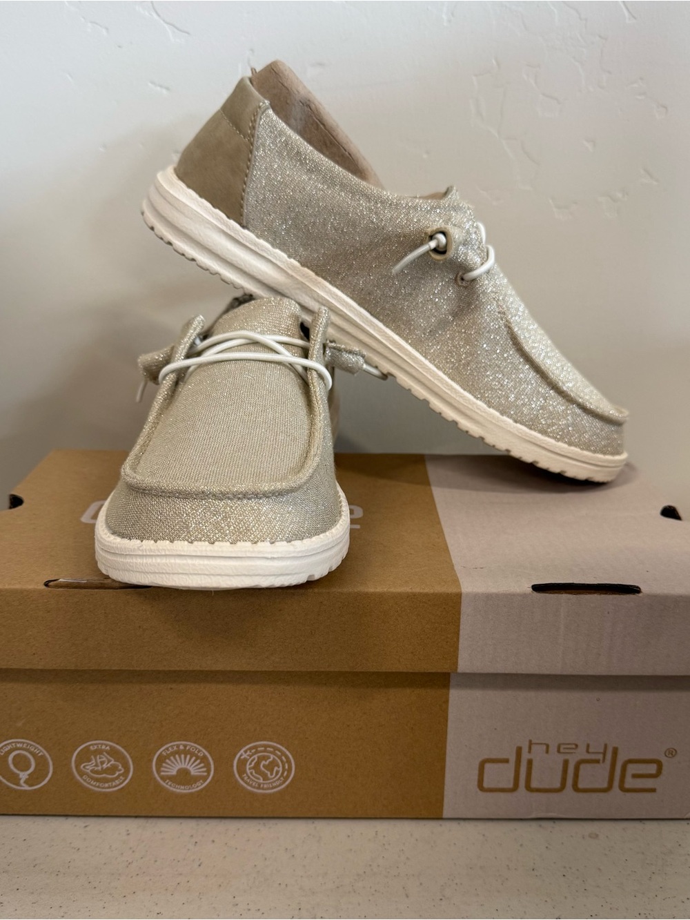 Hey Dude - Wendy Women's Slip-On Shoes in Stretch Sparkling Beige (Size 7)